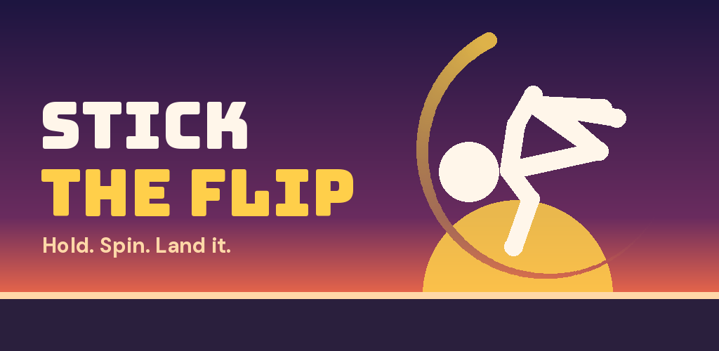 Stick the Flip banner: a stick figure tucked mid-backflip in front of a setting sun